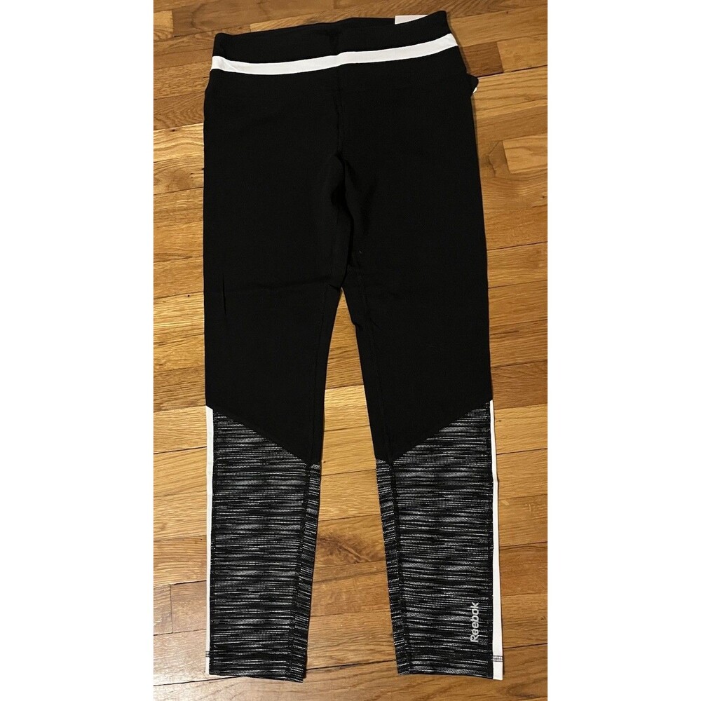Reebok Sport Women’s Black/White Colorblock High Rise Ankle Leggings w/ Logo - L